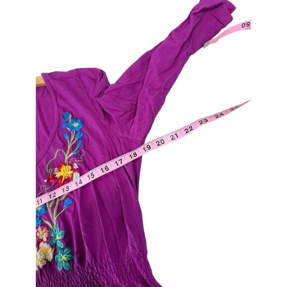 Johnny Was Floral Embroidered Hi Low Hem Midi Dress Size Large Boho Cotton READ - Picture 6 of 7